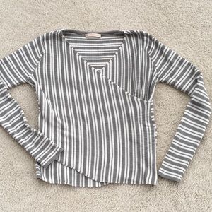 SKIES ARE BLUE- Gray and White Faux Wrap  Top